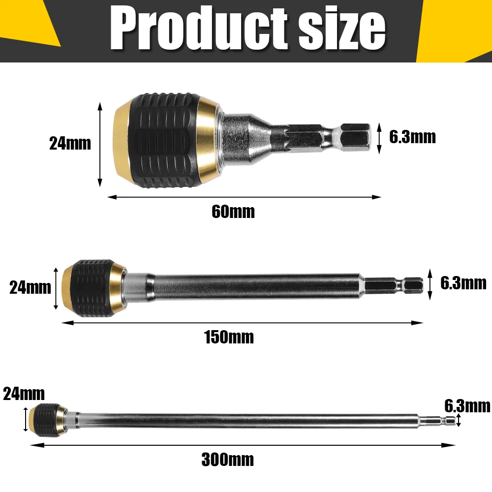 60/150/300mm Hex Handle Quick Change Joint Electric Hand Drill 1/4 Hexagon Electric Drill Big Head Selflocking Connecting Rod