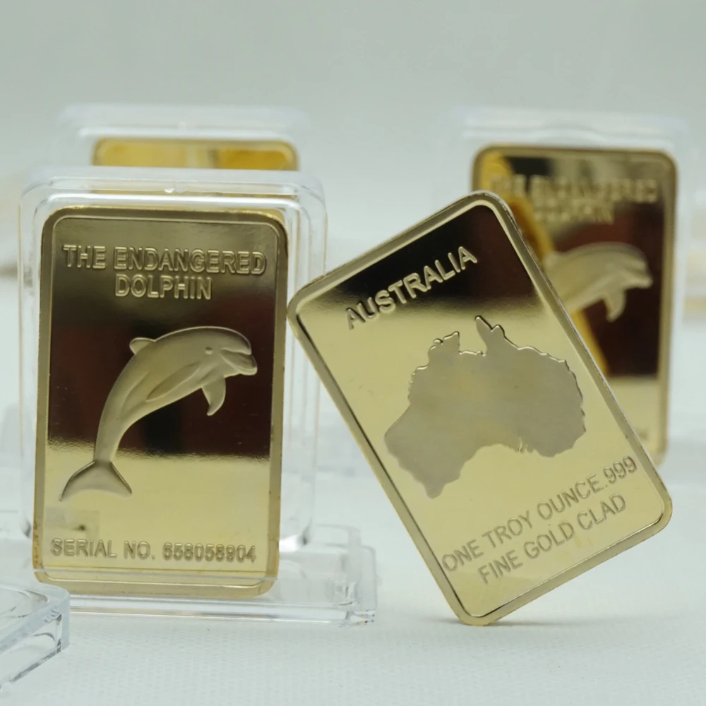 Australia the Endangered Dolphin Coin One Troy Ounce .999 Fine Gold Clad Bullion Bar