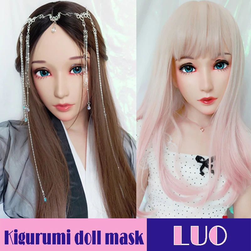 

(LUO)Female Sweet Girl Resin Half Head Kigurumi Mask With BJD Eyes Cosplay Japanese Anime Role Lolita Doll Mask Crossdressing