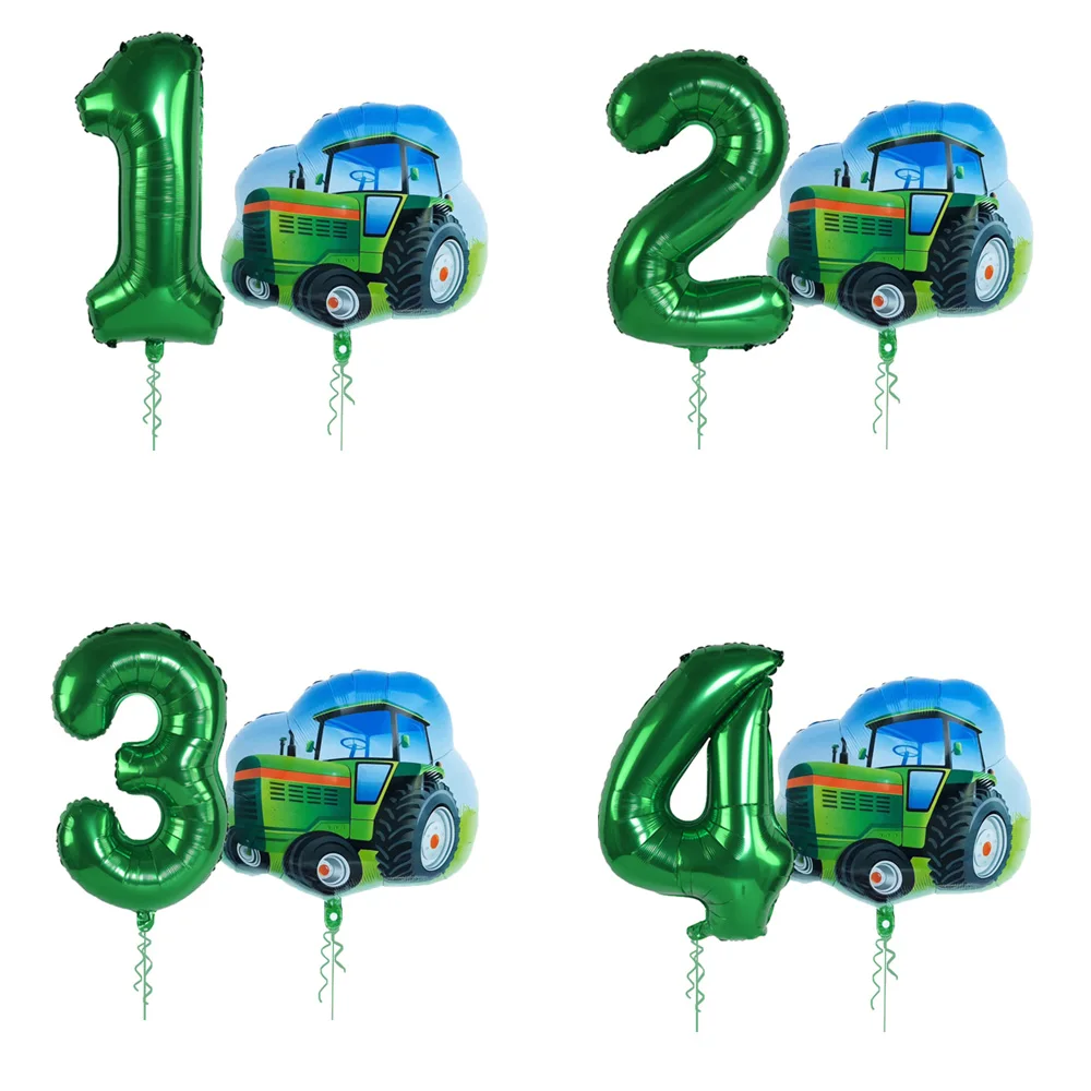 2pcs/set Green Tractor 32inch Number Balloons Kids 1 2 3 4 Years Birthday Party Decoration Balloon Baby Shower Globos