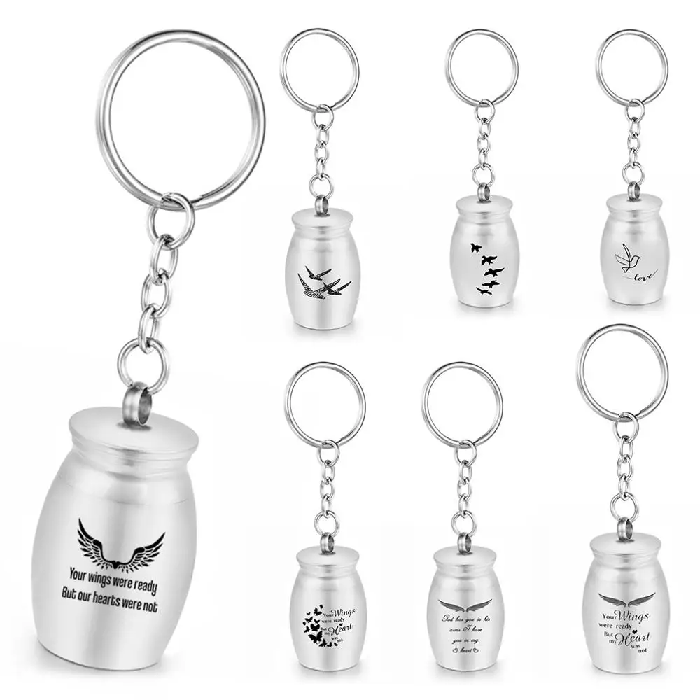 Angel Wings 16x25mm Mini Cremation Urns Pendant Keychain Birds Keepsake Stainless Steel Memorial Ashes Keyring