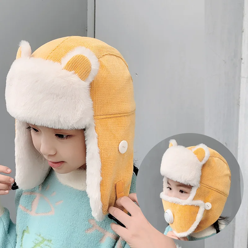 

Children's Lei Feng Hats Tide Plus Velvet Thickening Warmth Riding Cotton Hats To School Cold Protection Face