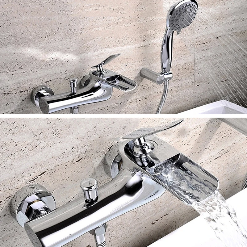 

vidric cascade waterfall bathtub shower faucets torneira chrome single handle mixer tap wall mount bathroom shower faucets set