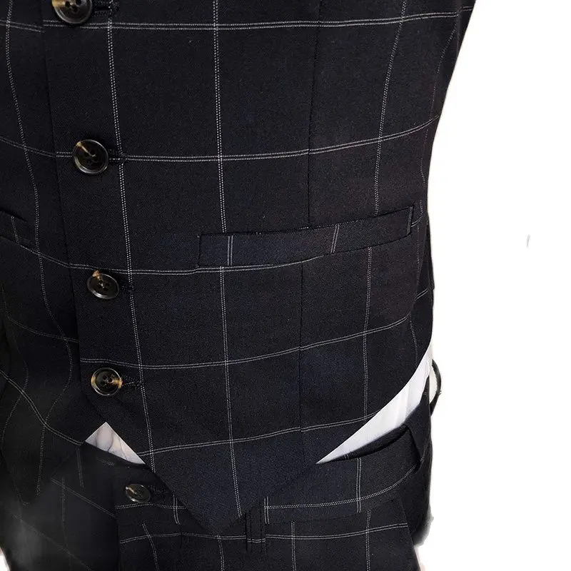 Fashion Brands Male Suit Vests Business Wedding Dresses Tops Men Slim Fit Male Casual Grid Waistcoat Size S-4XL