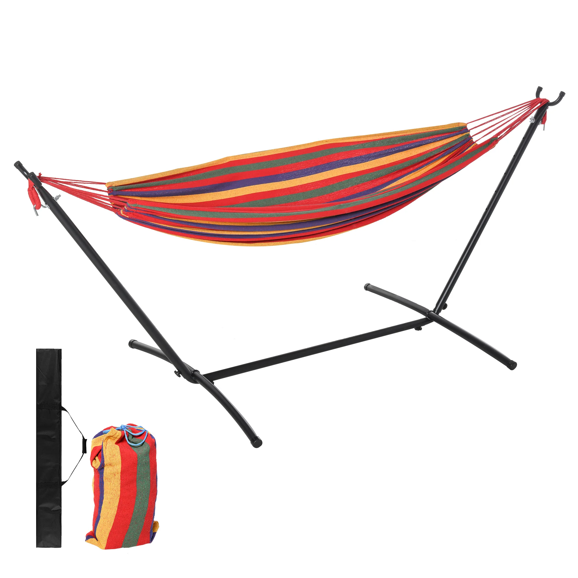 Outsunny hammock with portable steel support adjustable height 6 levels with carrying bag 150 kg for garden Multicolor