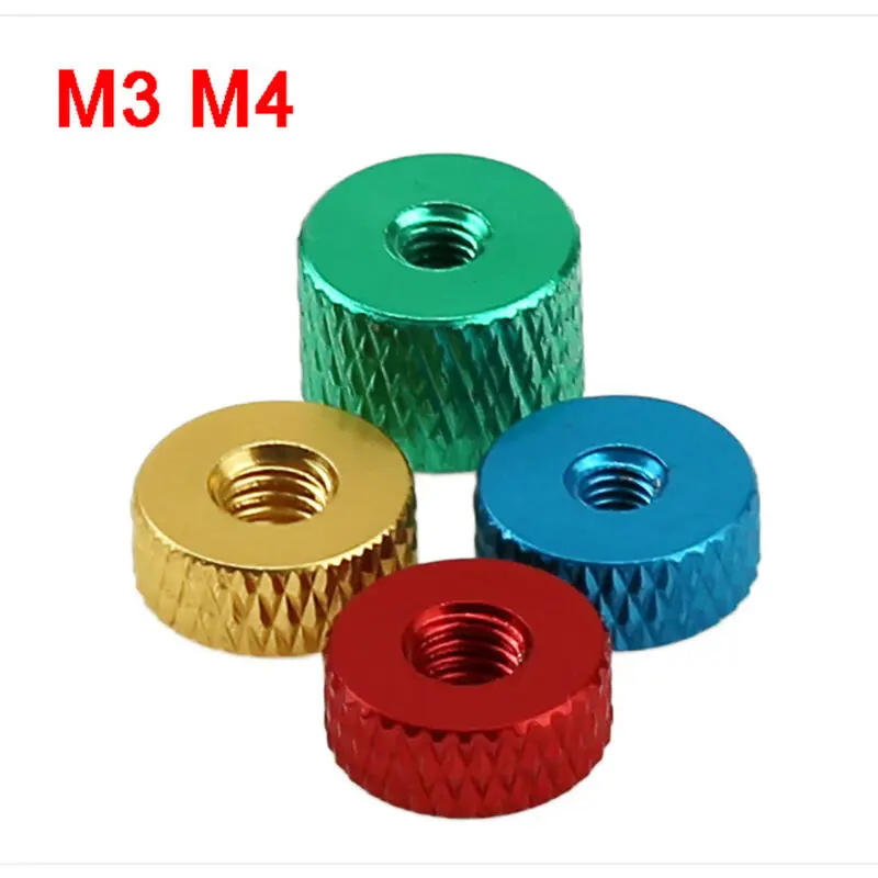 10 個 M3 M4 ハイトタイプ丸ナットアルミ合金ローレット親指ナットハンドグリップノブナット