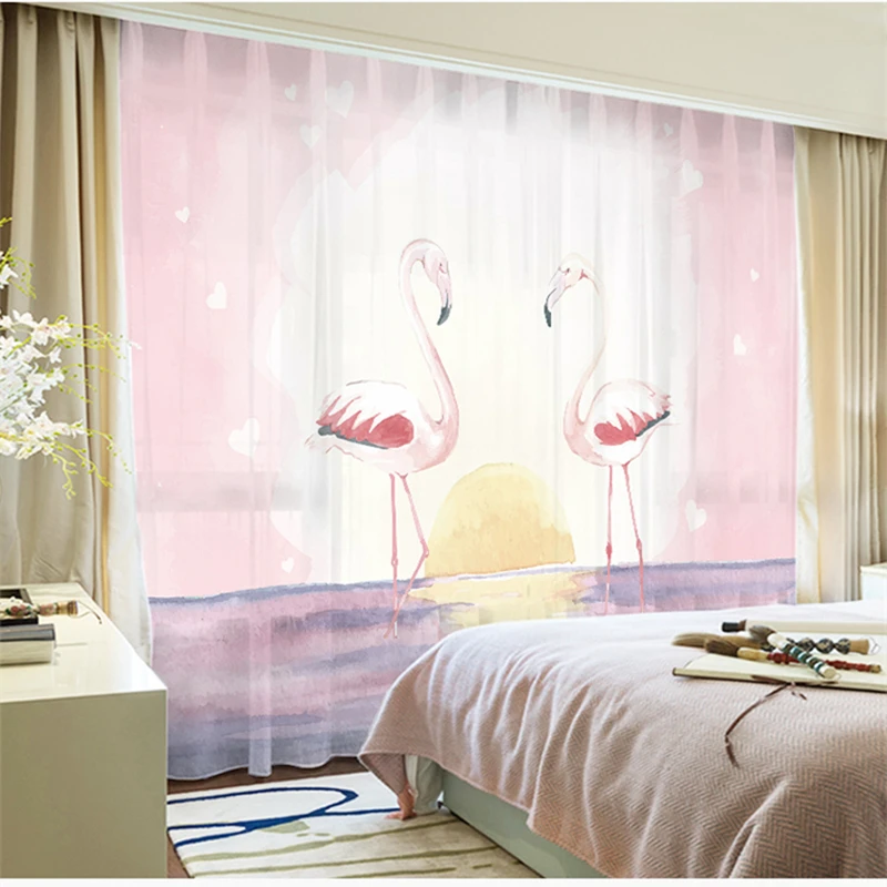 

Custom Chiffon Curtain Window Drape for Nursery Kids Children Living Room Flamingo White Pink Khaki Gray Brown Pink Blue