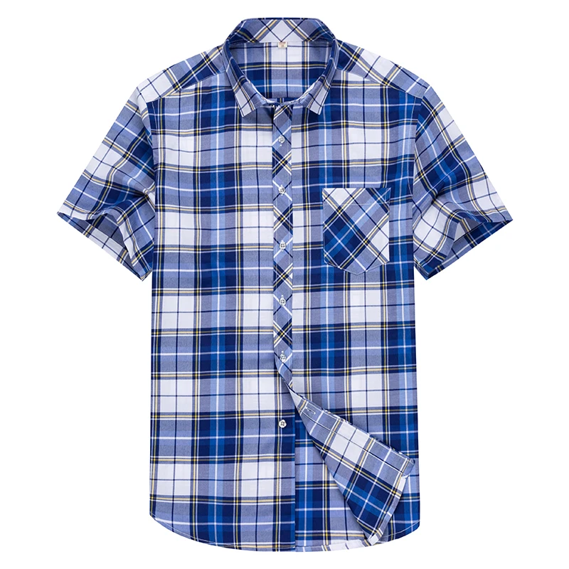 

Checkered Causal Shirts for Men Youth Summer Short Sleeved Plaid Shirt Button Down Leisure Slim Fit Male Tops with Front Pocket