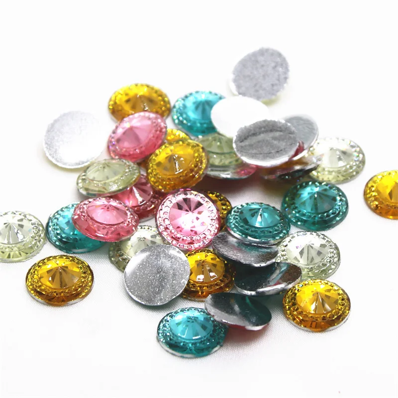 50pcs Shining Round Acrylic Rhinestone Flat back Cabochon Art Supply Decoration Charm Craft DIY 16mm no hole