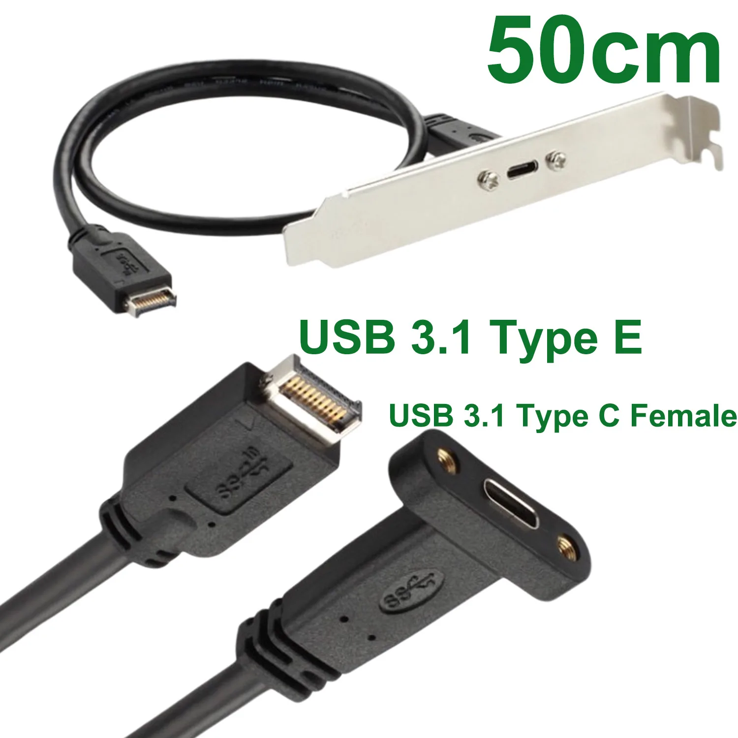 

1pc USB 3.1 Type E PCI-E Front Panel Header To Type C Female Gen 2 Extension Cable with Profile Bracket Panel Mount Screw 50cm