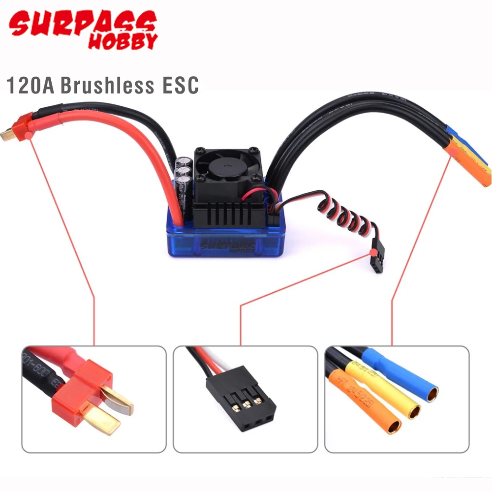 RC 4076 1350KV/1550KV/1700KV/2000KV/2250KV motore Brushless Sensorless con ESC 120A e scheda di programma per giocattoli per camion auto 1/8 RC