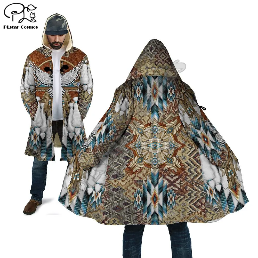 

PLstar Cosmos Aboriginal Native Style 3D Print Winter Men/Women Hooded Cloaks Fleece Wind Breaker Unisex Casual Warm Overcoat N2