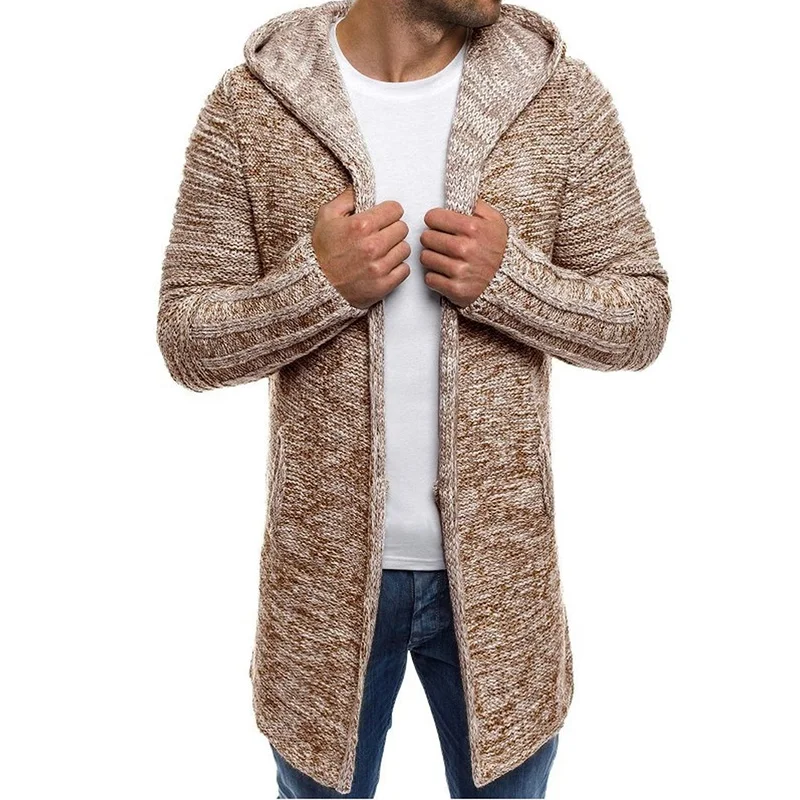 Jaquetas masculinas 2022 primavera outono nova moda masculina camisola floco de neve com capuz médio longo malha cardigan casacos outerwear dos homens