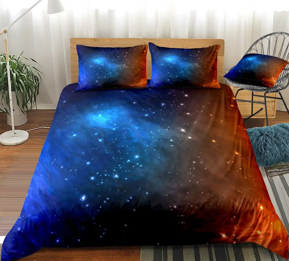 

Blue Galaxy Bedding Set Starry Sky Bed Linen 3 Pieces Duvet Cover Set Stars Nebula Bedding Set Microfiber Home Textile Beds Set