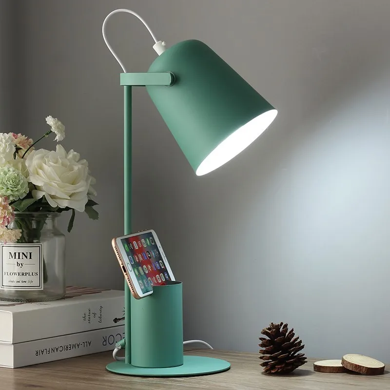 Creative Nordic Iron Art Table Lamp LED Fashion Reading Dimming Desk Lamp with Pen Holder Eye-Protect Desk Lamps for Home