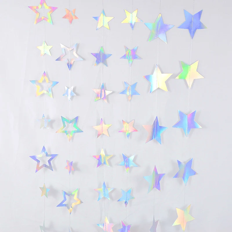 Farbverlauf Silber Papier Stern Girlande für Kinder Geburtstag Party Dekoration Hochzeit Weihnachten Wandbehang Banner Mädchen Junge Baby Dusche – Detail 4