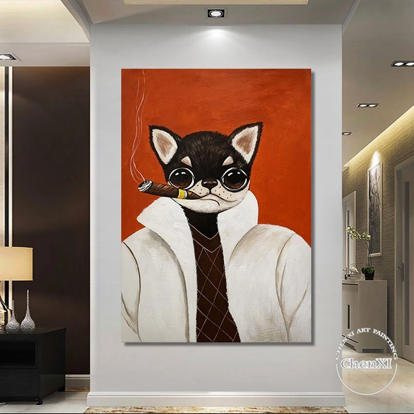 

2022 Idea Cartoon Dog Smoking A Cigarette Abstract Oil Painting On Canvas In Restaurant Modern Wall Art Decorative Frameless