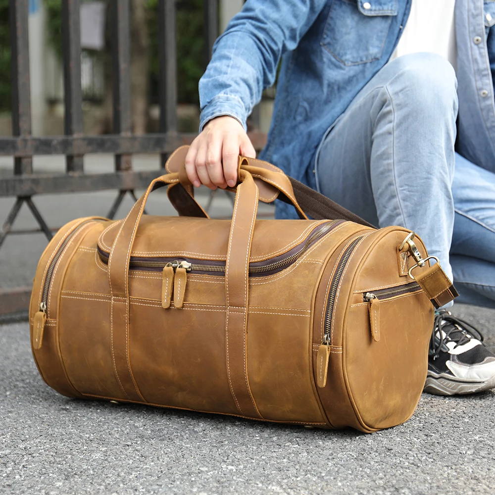 MVA Leather Travel Duffel Bags for Men Women Full Grain Leather Overnight Weekend Bags Sports Gym Duffle Hand Luggage Shoulder