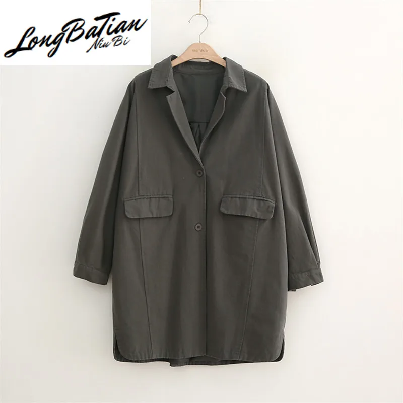 

2020 Spring Autumn Korean Fashion Plus Size Loose Pocket Sleeve Women Windbreaker Vintage Ladies Long Trench Coat Outerwear