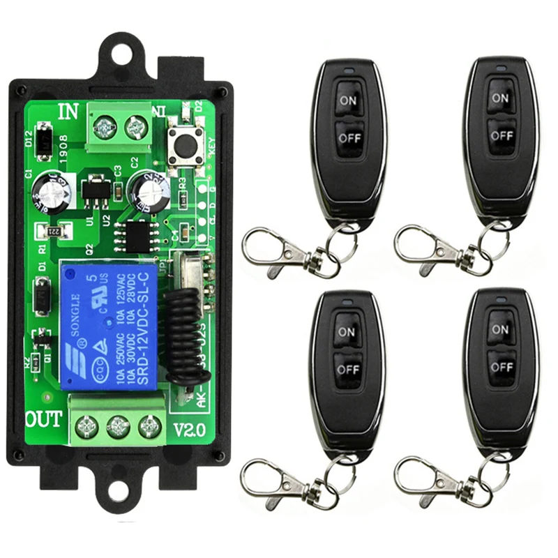 Universal Wireless Remote Control DC 12V 24V 1CH 10A Relay Receiver Module RF Switch Remote Control For Gate Garage Opener