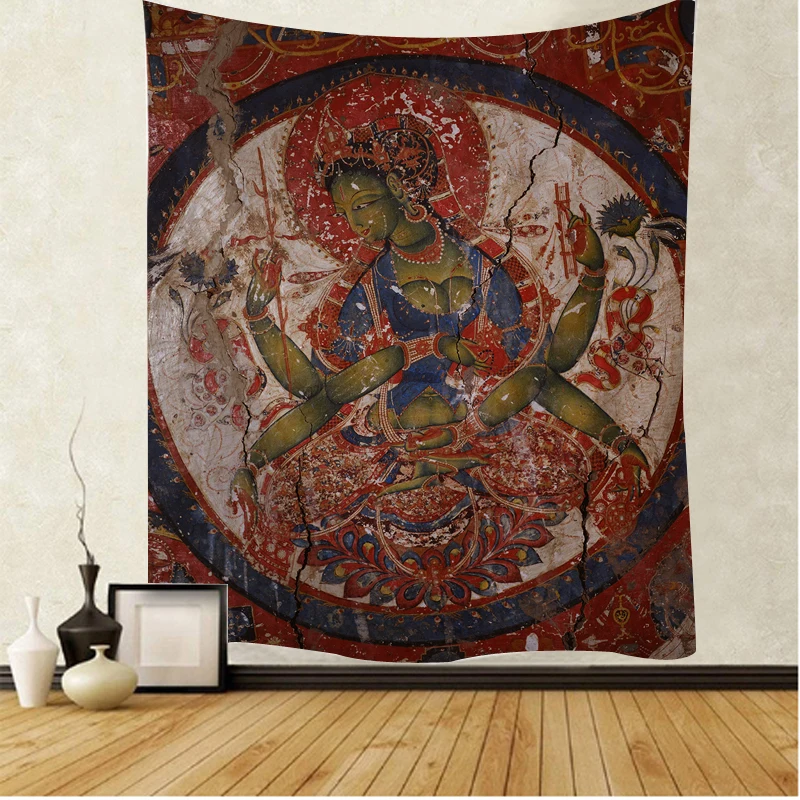 Indian Buddha Tapestry, Ancient Buddhist, Yoga Wall Hanging, Hippie, Bohemian, Living Room, Bedroom, Meditation