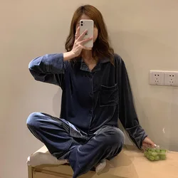 Winter Pajamas 2PCS Pajamas Sets Women Outfits Oversize Sleepwear Velour Home Clothes Long Sleeve Loungewear Pocket Nightwear