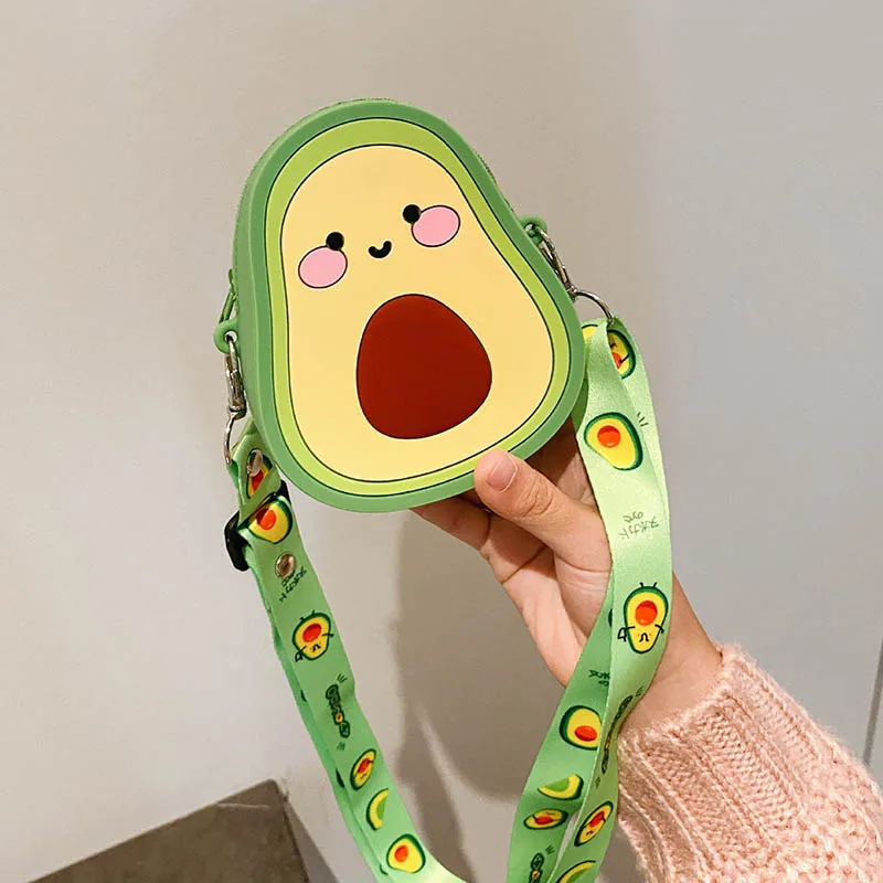 Silicone Lovely Avocado Crossbody Coin Bag Kid Toddler Children Shoulder Handbag Adjustable Strap Holiday Travel Pocket Pack