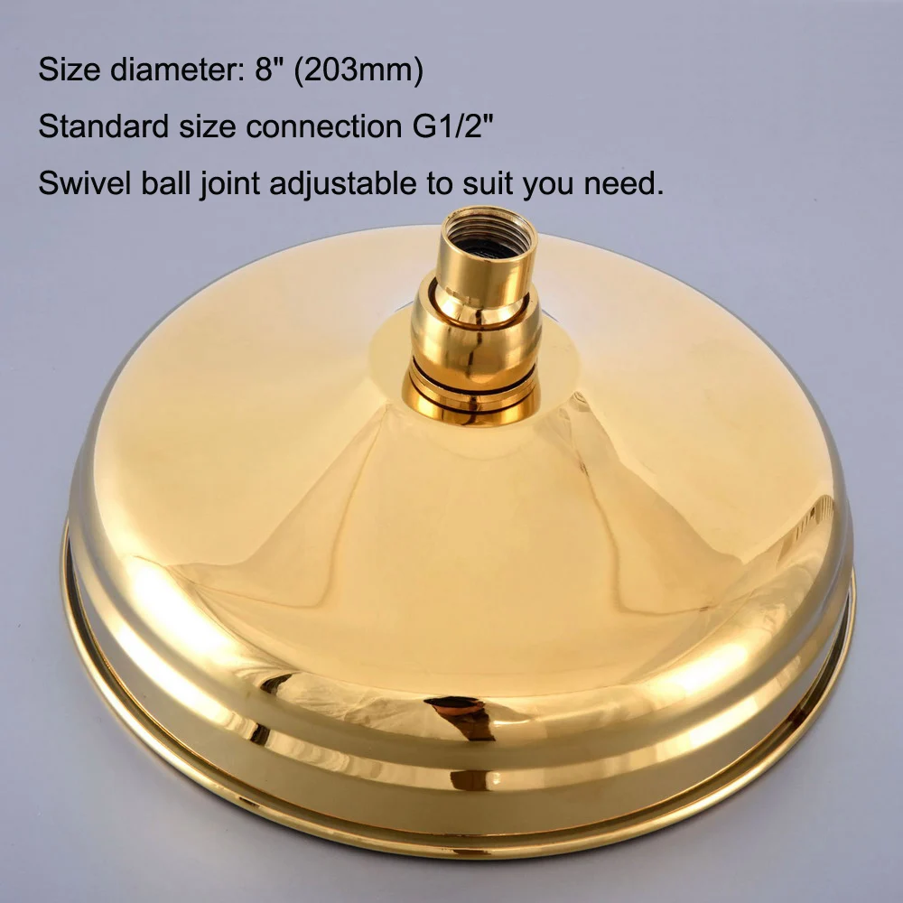 8 Inch Round Rainfall Shower Head Rainfall Bathroom Top Sprayer Luxury Gold Color Brass Rain Showerhead  tsh268