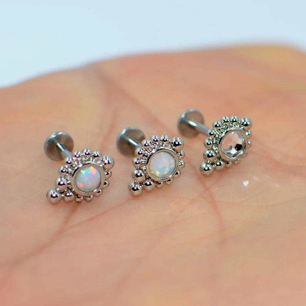 1PC Cluster Labret Lip Studs Waterdrop Opal Ear Tragus Helix Cartilage Earring Stud Titanium &Steel Trendy Body Piercing Jewelry