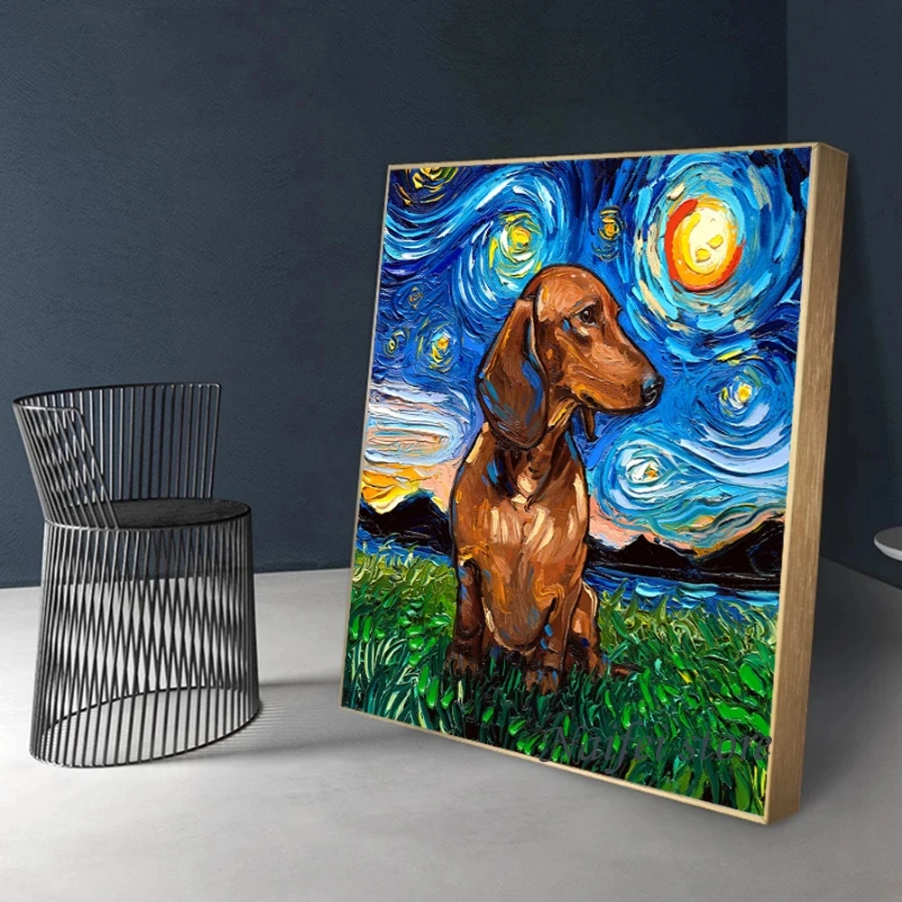 DIY 5D Dachshund Dog Starry Night Embroidery Diamond Painting Mosaic Animal Pattern Cross Stitch Rhinestone Handmade Home Decor