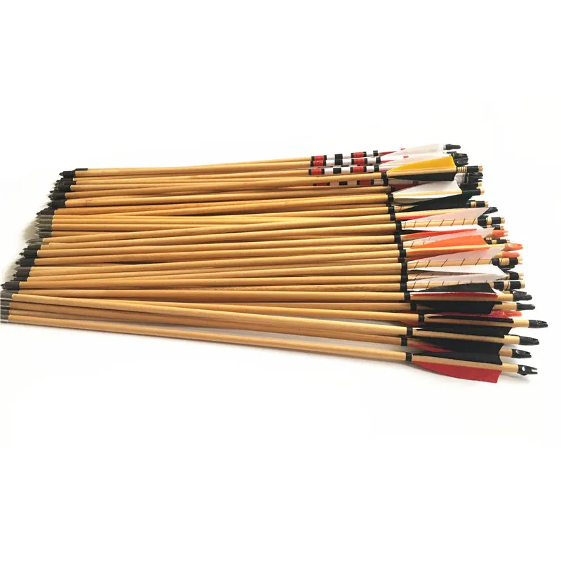 6/12pcs Archery Hunting wooden Arrows Longbow  Lenght  32inches 5\'\' Turkey  Feather OD 8.5mm wooden shaft  Shooting