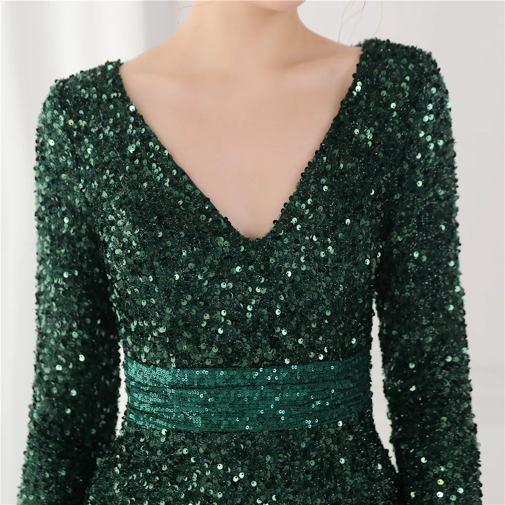 DEERVEADO K19118 Mermaid Sequined Prom Dresses Long Emerald Green Gown Women Evening Party Maxi Dress