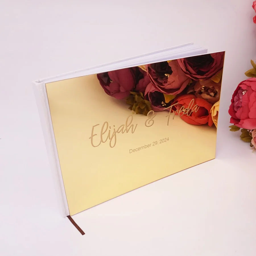 25x18cm Custom Horizontal Acrylic Mirror Guest Book Personalized Name&Date Wedding Decorations for Ceremony