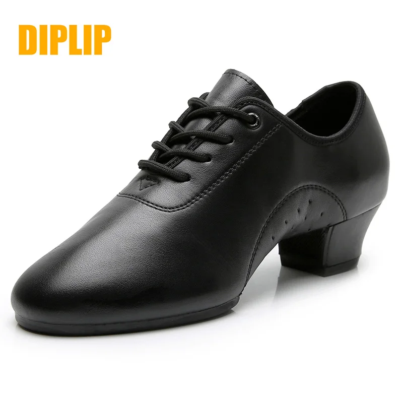 DIPLIP full grain leather men dance shoes black low-heel ballroom dance shoes tango salsa rumba Latin shoes