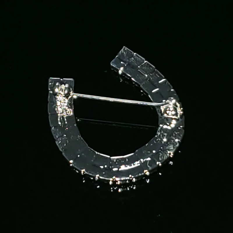 Crystal Handmade Lucky Horseshoe Brooch Jewelry Western Cowboy Lapel Pin Gift in Clear Rhinestone