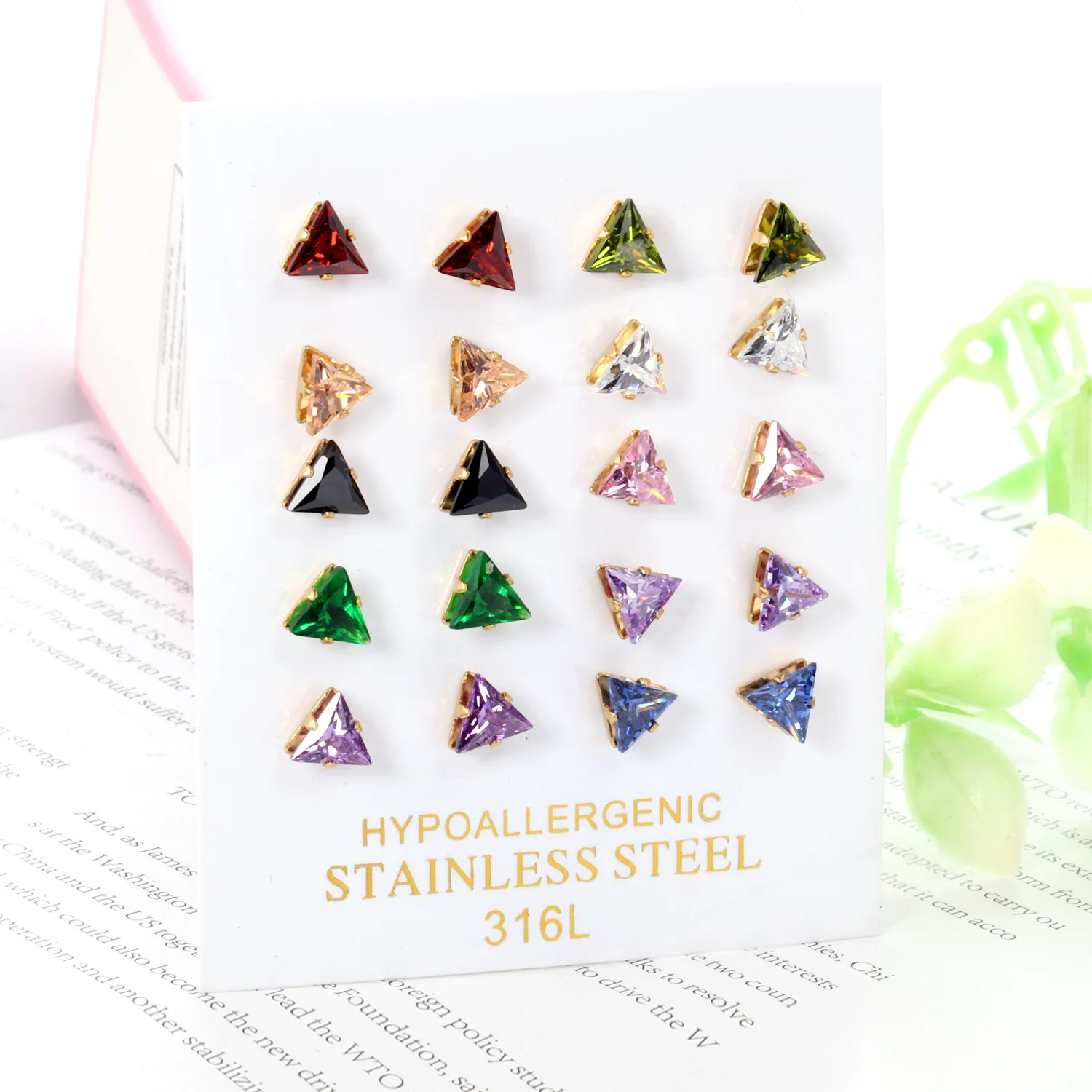 LUXUKISSKIDS 10Pair/Lot 6mm Triangle Brinco Stainless Steel Korean Pendientes Stud Earring For Women Fashion Jewelry Earing set