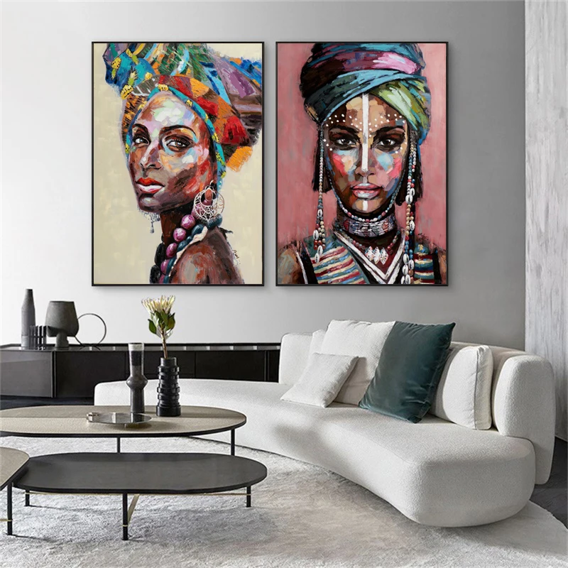 African Black Woman Canvas Art Posters And Prints Abstract Girl Oil Paintings Print Wall Art Pictures for Modern Home Room Decor