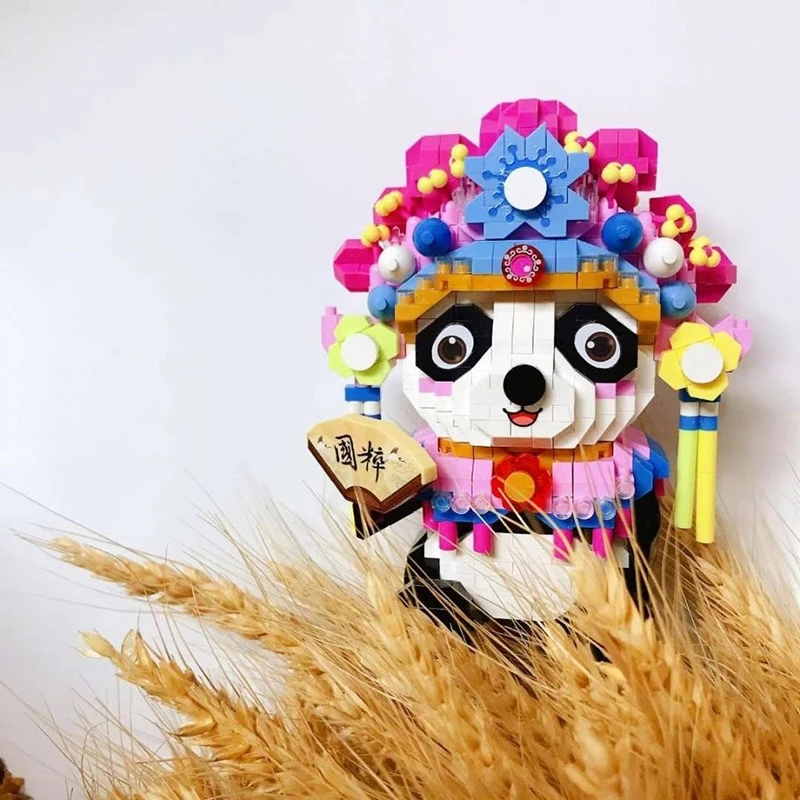 Peking Opera Panda Micro Building Blocks Chinese Style Exquisite Cute Panda Assembled Model Bricks Figures Toys For Children