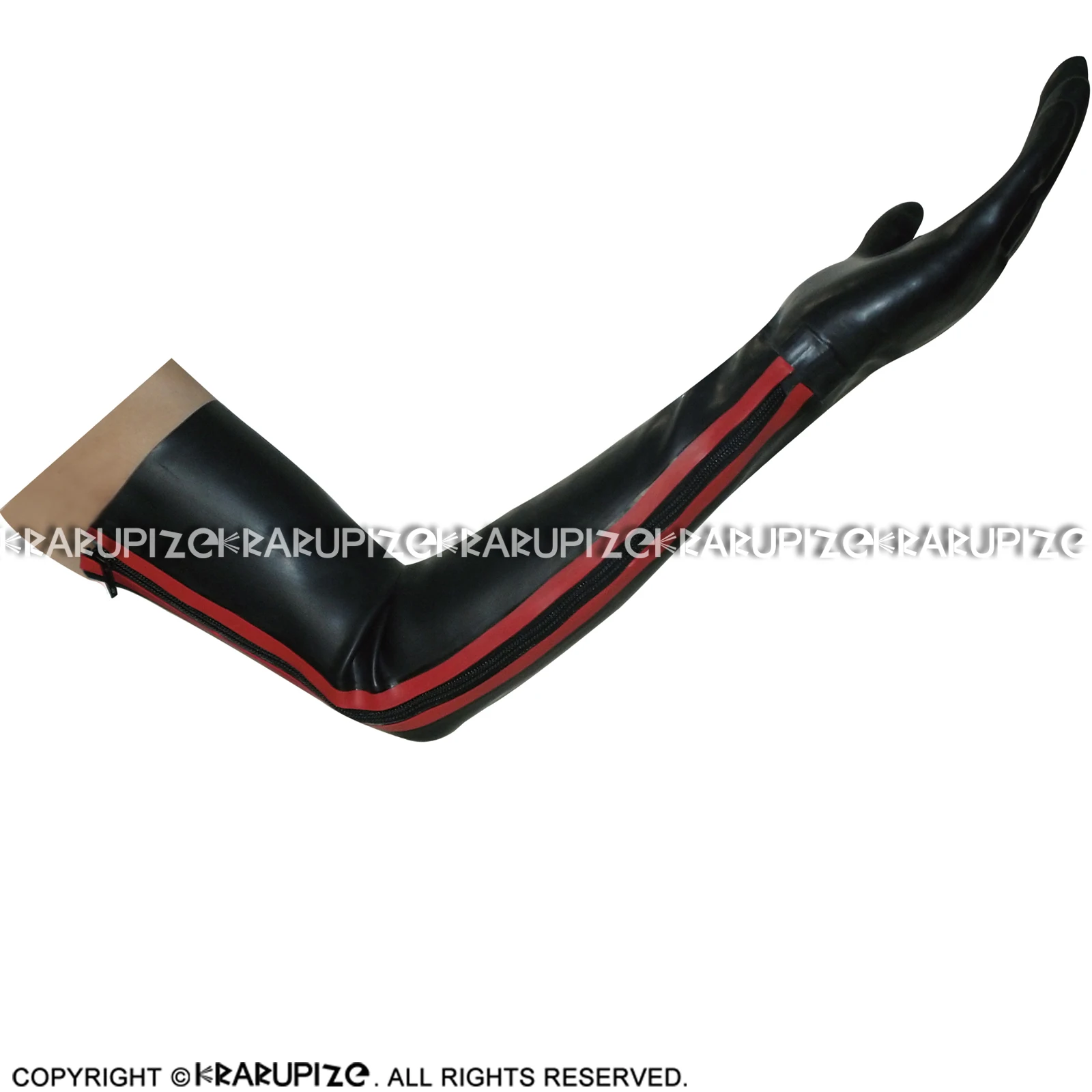 Schwarz Und Rot Schneidet Reißverschlüsse Auf Seiten Sexy Lange Latex Handschuhe Gummi Handschuhe ST-0083