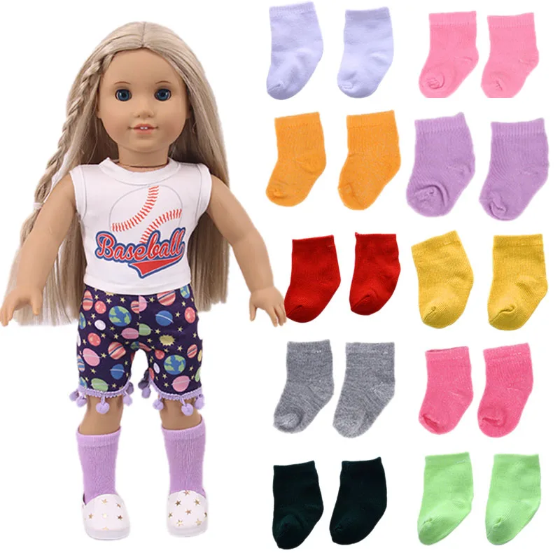 A Pair Of Solid Color Socks For 18-inch American Doll & 43cm Doll,Doll Accessories For New Born Baby Doll Clothes Children Gifts