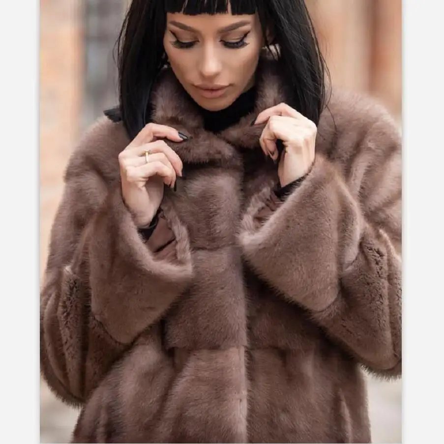 Genuine Mink Fur Coat for Women, 100% Natural, Luxury, Real Mink Fur, Ladies Jackets, Oversize, Winter, New Arrival, 2021