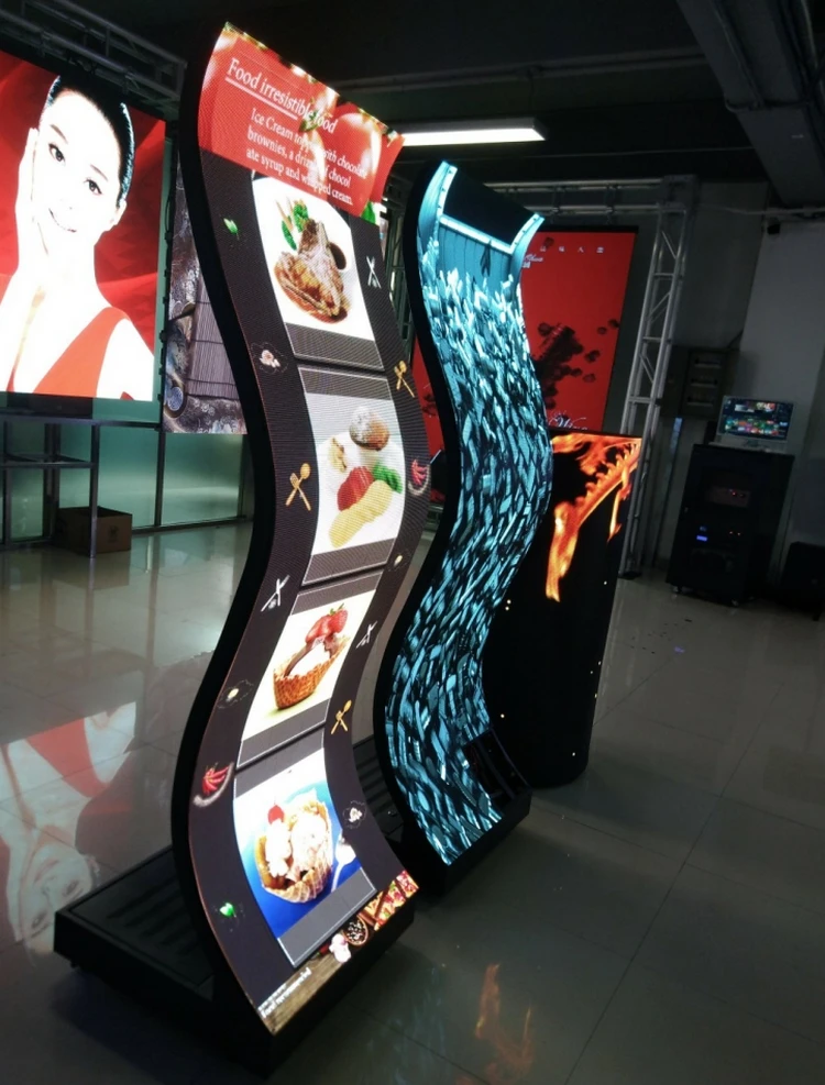 P2.5 indoor advertising flexible wave LED poster floor standing video display soft iPoster for store