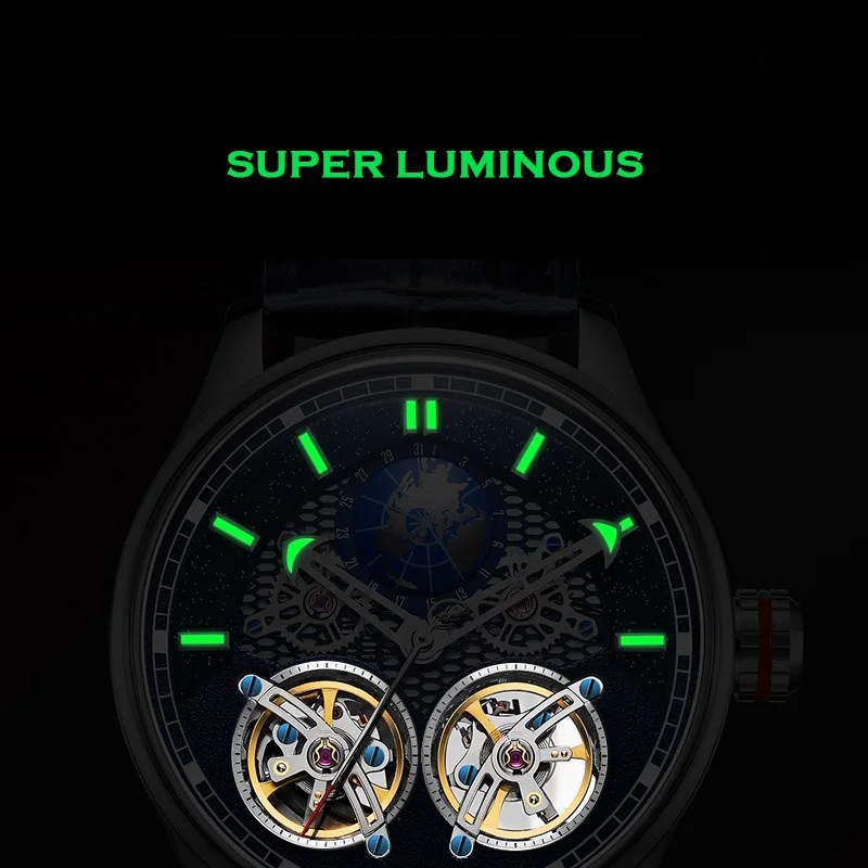 HANBORO Men Luxury Watch Automatic Watch Waterproof Luminous Mechanical watches Dual flying wheel fashion business Reloj Hombre