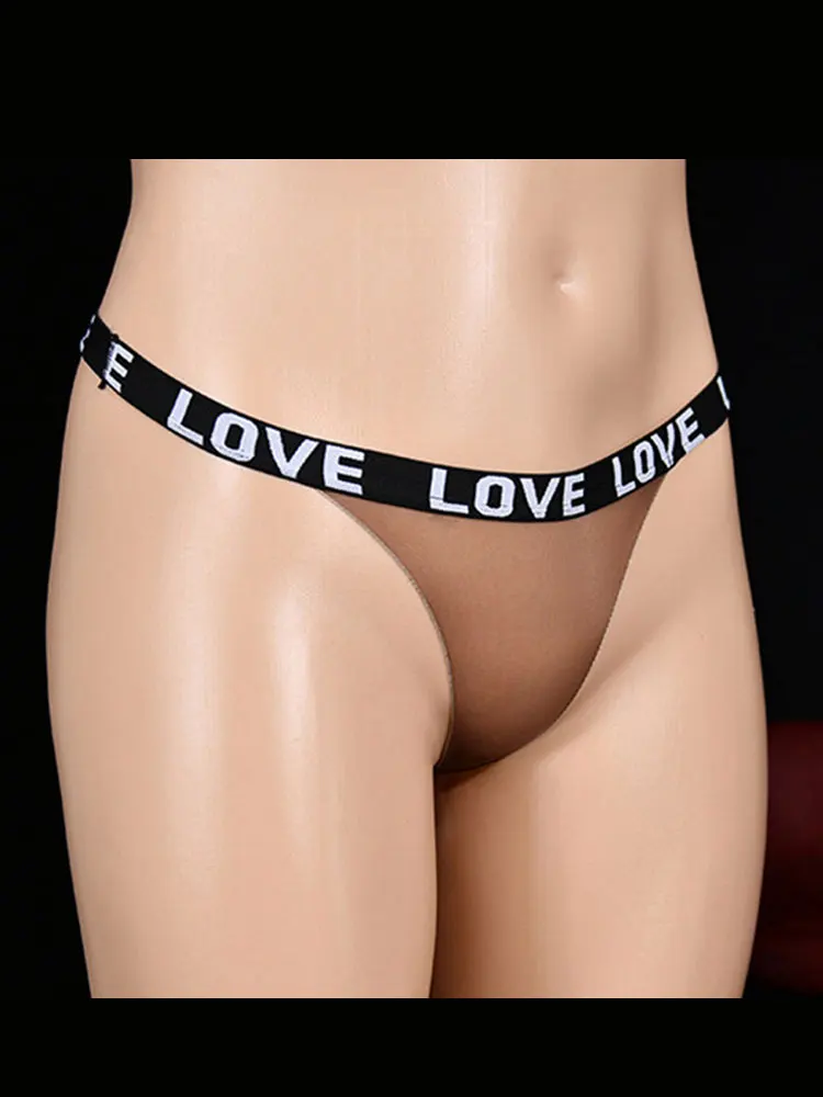 Plus Size Unisex Sheer See Through G-string HIgh Waist Thin Letter T-Back Underwear Oil Thong Seamless Bottom COCK Ring Gay wear