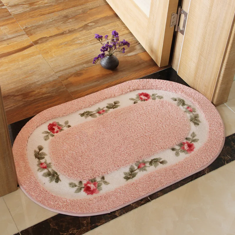 Embroidered Oval Floor Mat Nonslip Bath Mat Water Absorption Floor Rug Carpet for Bathroom Toilet Soft Bedroom Bathroom Doormat