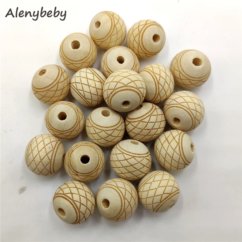 Engraving Printing Wooden Round Beads Teether Loose Natural Wood Ball Jewelry Making Bracelet Necklace DIY Teething Accessories view 5