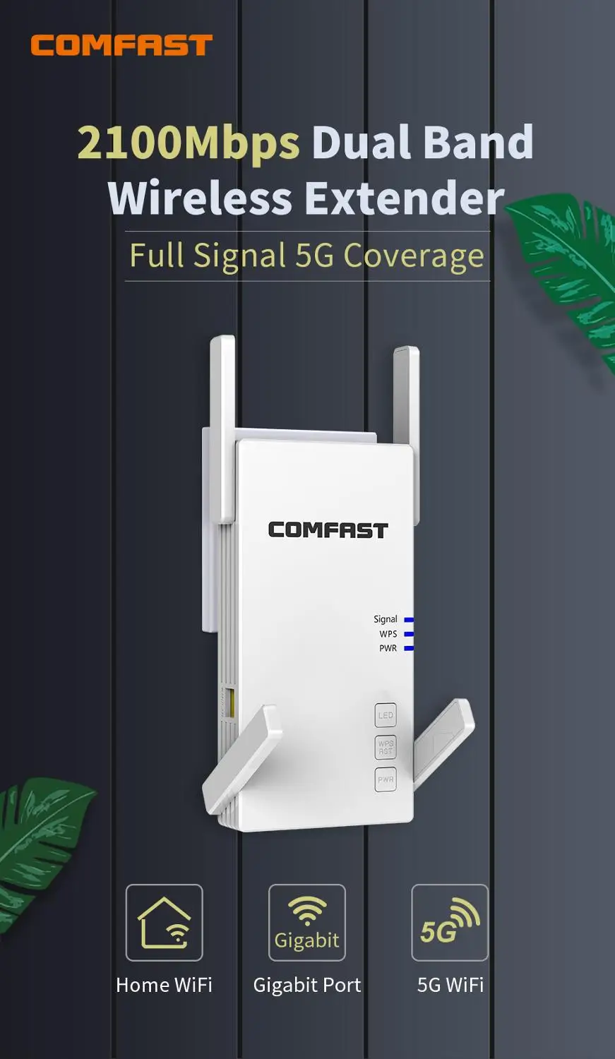 Imagem -02 - Comfast-repetidor Wifi Banda Dupla 2.4g 5.8ghz Extensor sem Fio 2100mbps Gigabit Alcance de Sinal Poderoso Roteador ap Booster Ac2100