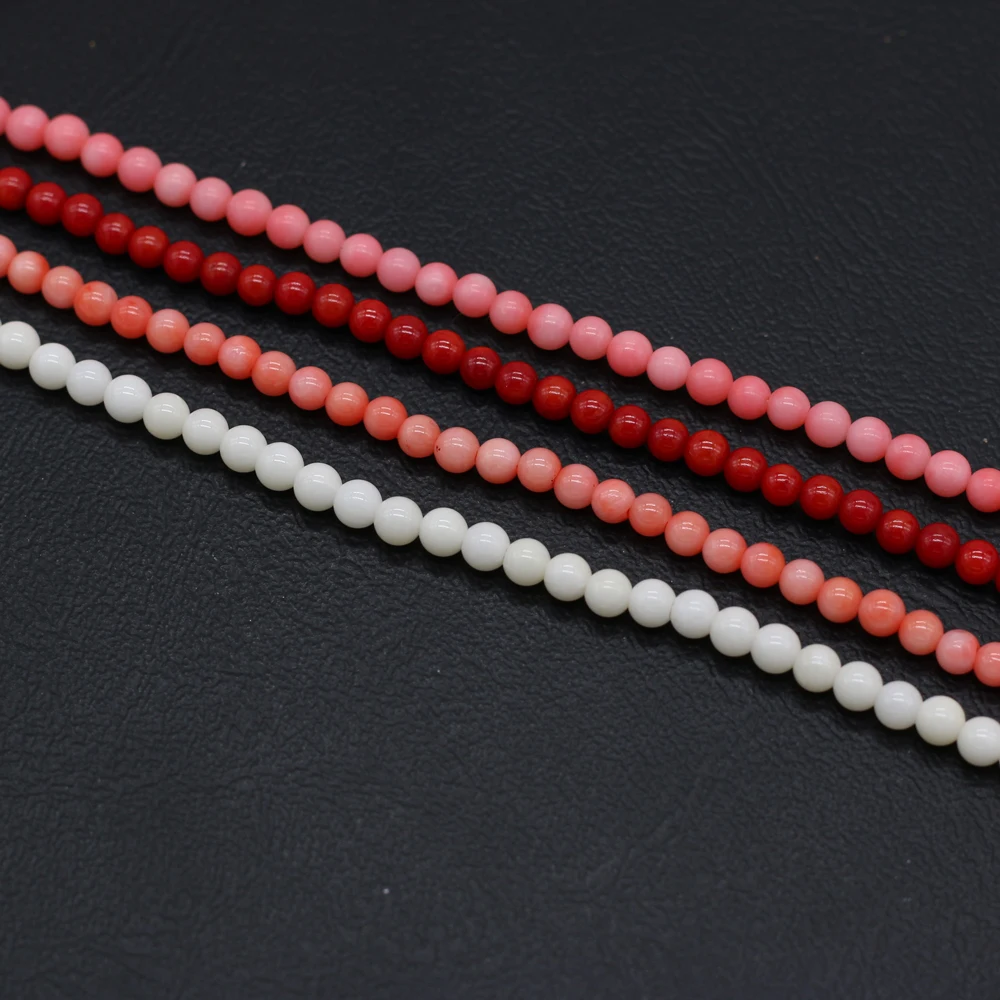 Wholesale 4mm Small Round Beads Natural Coral Loose Isolation Beads for DIY Necklace Bracelet Jewelry Making Accessories 14''