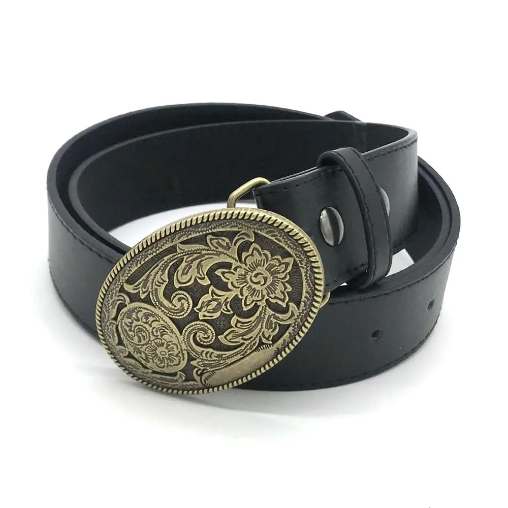 Western cowboy belt buckle zinc alloy retro flower buckle unisex belt buckle men and women belts