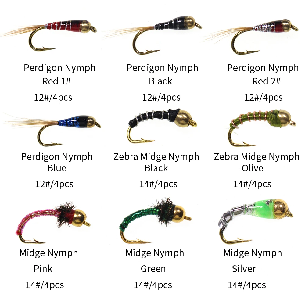 Vampfly 72pcs Fly Set W/ Plastic Portable Box Midge Perdigon Nymph Shrimp Scud Nymph Fly For Trout Blue Gill Salmon Fishing Bait